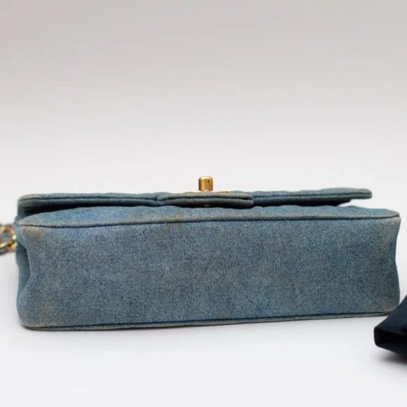 VTG CHANEL 1992 CLASSIC DENIM MEDIUM FLAP BAG PURSE CC TURN LOCK 24k - Picture 10 of 13